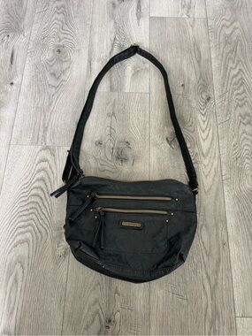 Stone & Co. Black Genuine Leather Crossbody Bag with Gold Zippers -Y2K/Vintage